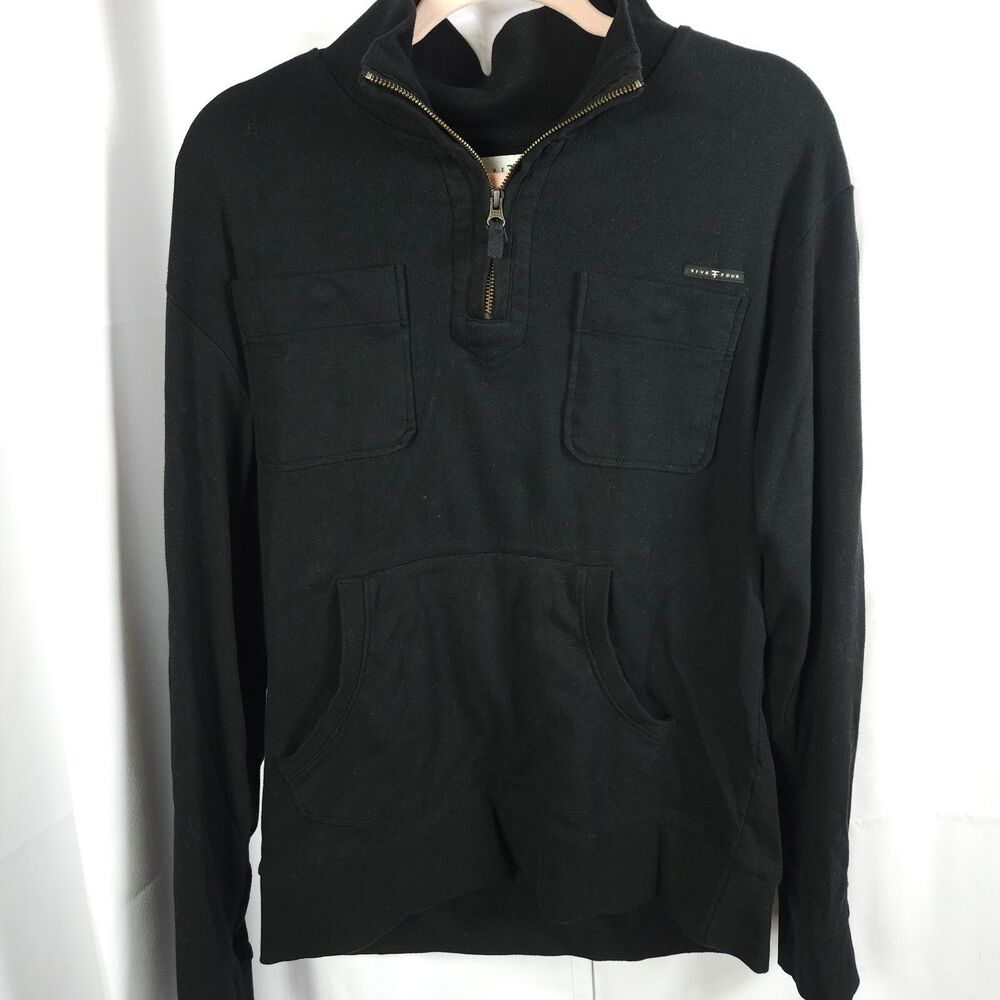 NWOT‎ Five Four Club Mens XL Black Quarter Zip Pullover Mock Neck Cotton Sweater